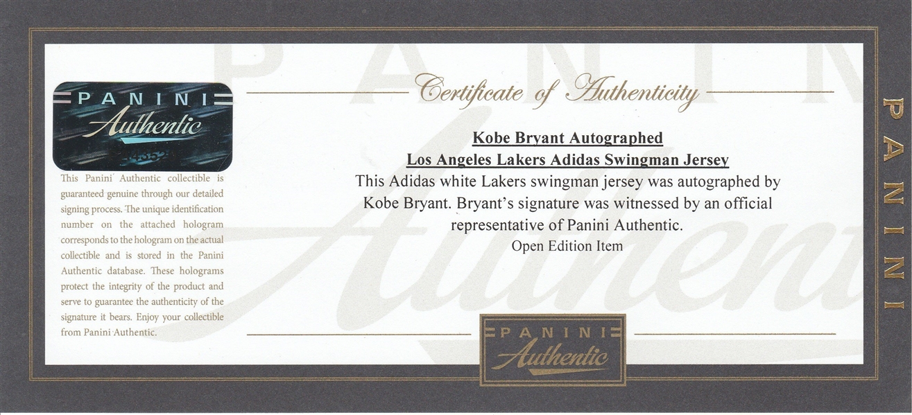 Kobe Bryant Autographed Jersey - White LA Panini COA 