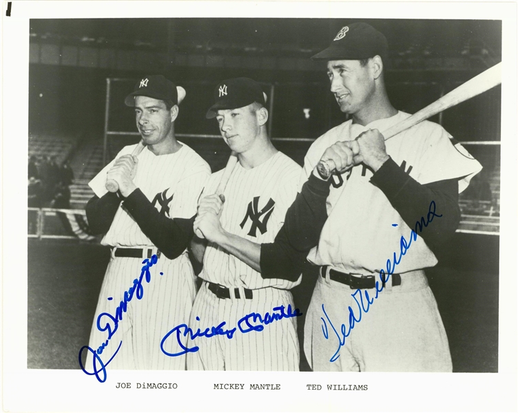 Lot Detail - Joe DiMaggio, Mickey Mantle & Ted Williams Multi Signed 8x10  Photo (Beckett)