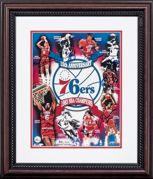 1983 NBA Champion 76ers Signed LE 16x19 Custom Framed Photo Team-Signed by  (8) with Julius Erving, Moses Malone, Maurice Cheeks, Bobby Jones, Clint  Richardson (TriStar Hologram)