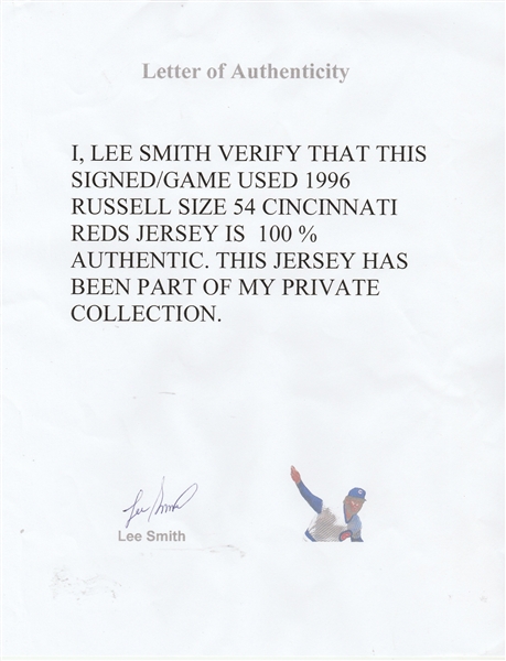 Lot Detail - 1996 Lee Smith Game Used and Signed Cincinnati Reds