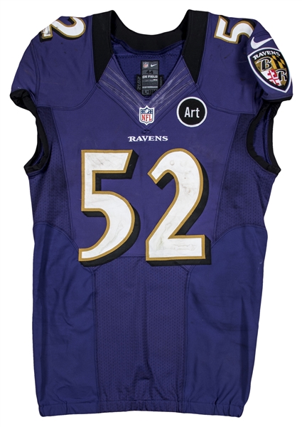 Lot Detail - 2012 Ray Lewis Game Used photo matched Baltimore Ravens Purple  Jersey(Super Bowl Champs and Final Season) Worn on 09/16/12 vs.  Philadelphia Eagles (Resolution Photomatching)