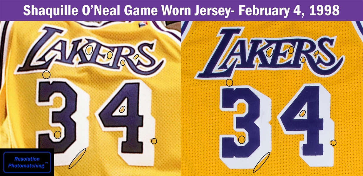 Lot Detail - 1998 Shaquille O'Neal Game Used, Signed & Photo Matched Los  Angeles Lakers Home Jersey Worn on 02/04/98 (JSA & Resolution Photomatching)