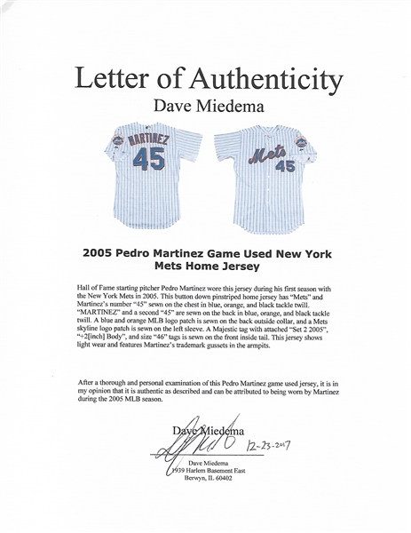 Pedro Martinez Game Used Home Black Jersey (Photo-matched to May 14, 2005),  Game Used Undershirt (2006), and Signed Game Used Hat (2005).…