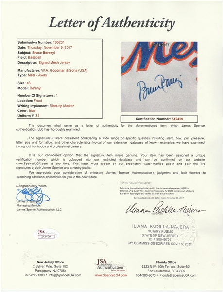 Lot Detail - 1986 Bruce Berenyi Game Used and Signed New York Mets Road  Jersey (JSA)