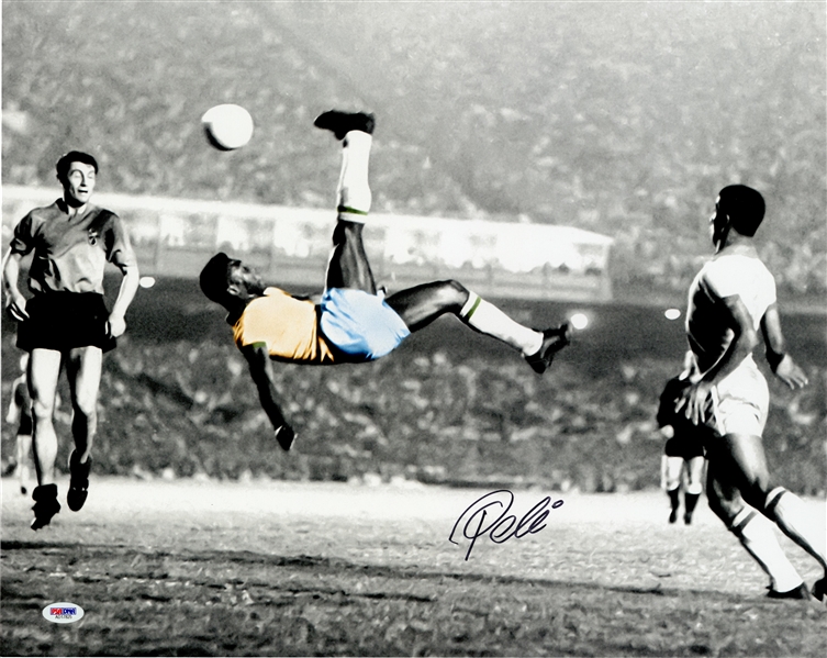 Pele Signed 11x14 Soccer Photo Hugging Muhammed Ali Autographed PSA/DNA COA 