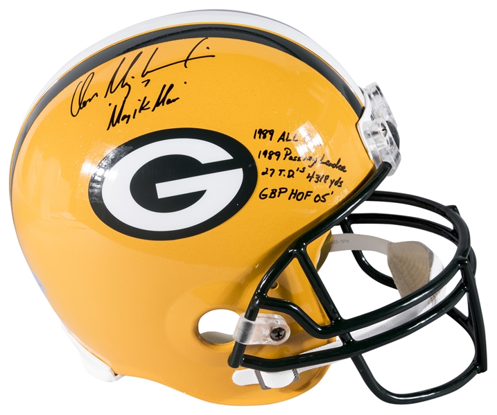 Lot Detail - Don Majkowski Autographed Green Bay Packers Full Size Helmet  with Stat Inscription
