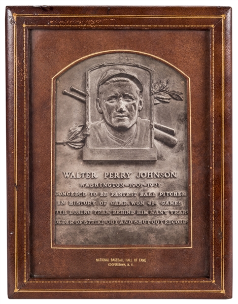 1939 Walter Johnson Presentational Hall of Fame Plaque (Family LOA)