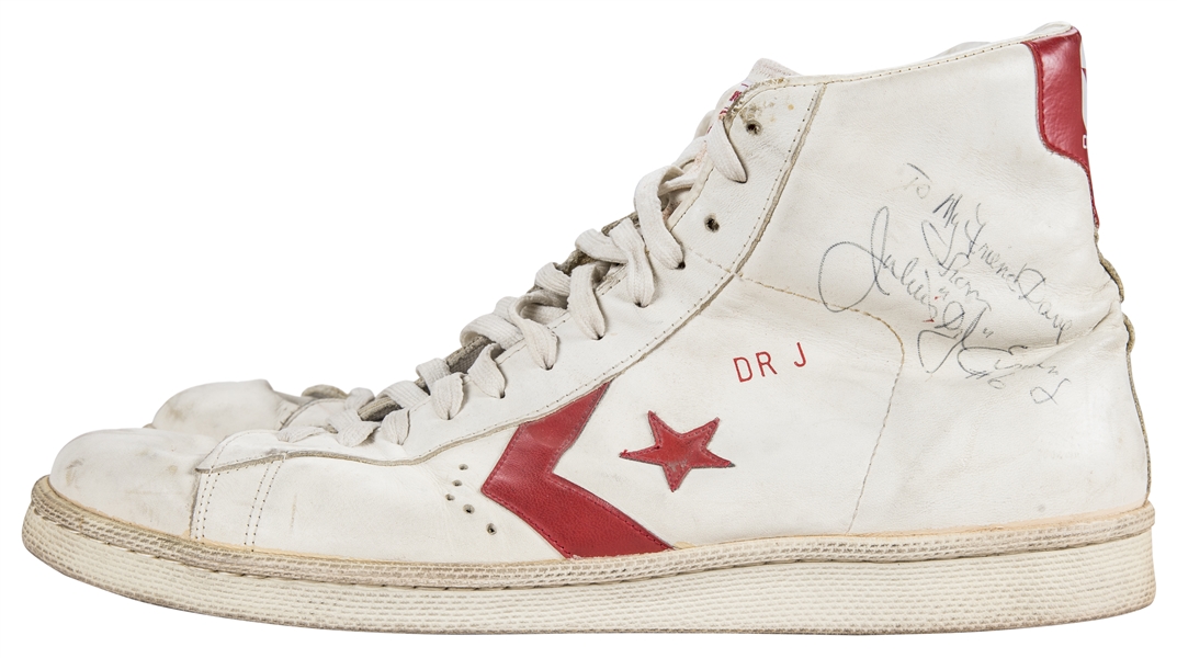 1980-83 Julius Erving Game Worn & Signed Converse Pro Leather, Lot  #50873