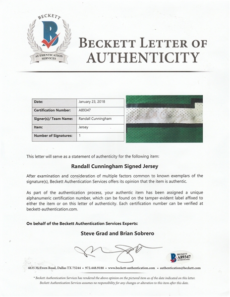 Randall Cunningham Signed 35x43 Custom Framed Jersey (Beckett COA)