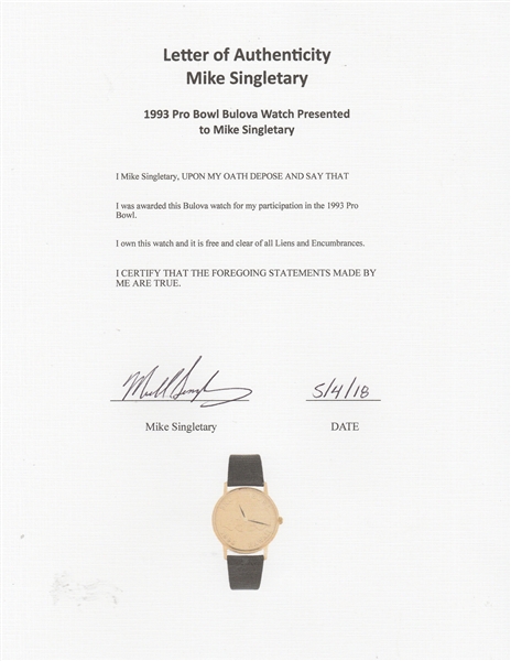 Lot Detail - 1993 Pro Bowl Bulova Watch Presented to Mike Singletary  (Singletary LOA)
