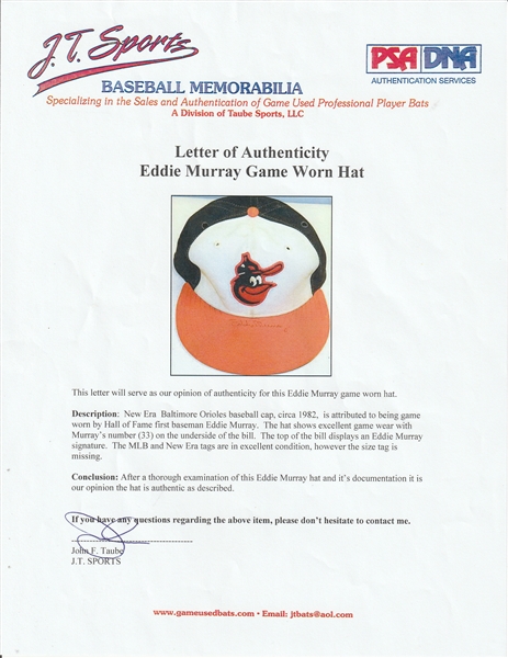 Circa 1983 Eddie Murray Baltimore Orioles Game Worn Hat