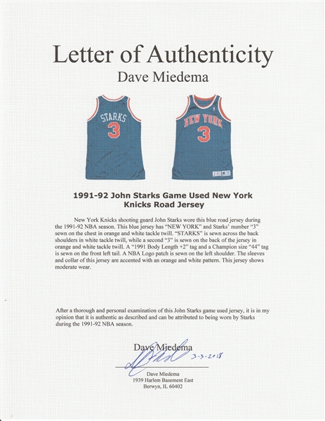 Swingman Jersey New York Knicks Road 1991-92 John Starks - Shop