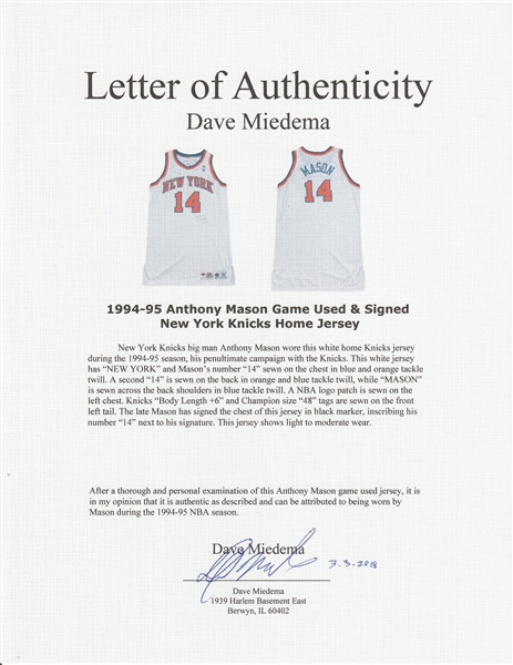 Anthony's Official New York Knicks Signed Jersey - CharityStars