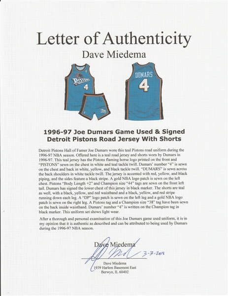 Joe Dumars Signed Detroit Pistons Teal Jersey (JSA COA) 6xAll Star