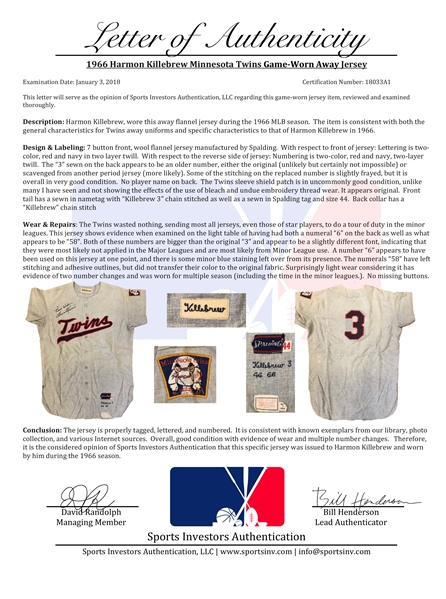 1966 Harmon Killebrew Autographed Game Used Jersey and Pants