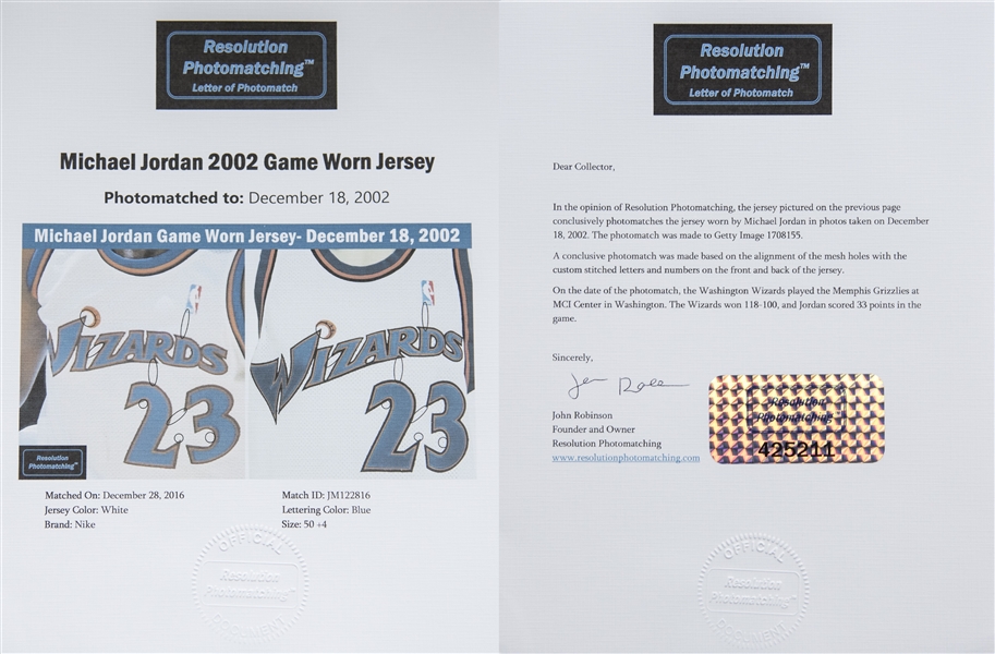 2002-03 Michael Jordan Game Worn Washington Wizards Jersey - With, Lot  #81662