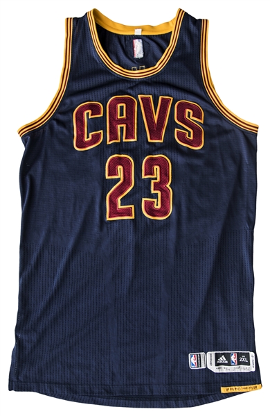 Lot Detail - 2015 LeBron James NBA Finals Game Used Cleveland Cavs Road  Jersey Worn In 2 NBA Finals Games 1 & 2 On 6/4/15 - Career High 44-Points &  6/7/15-Triple-Double! (NBA/MeiGray) (