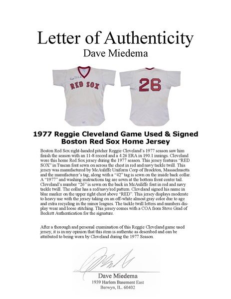 1975 Reggie Cleveland Game Worn Boston Red Sox Jersey.  Baseball, Lot  #59888