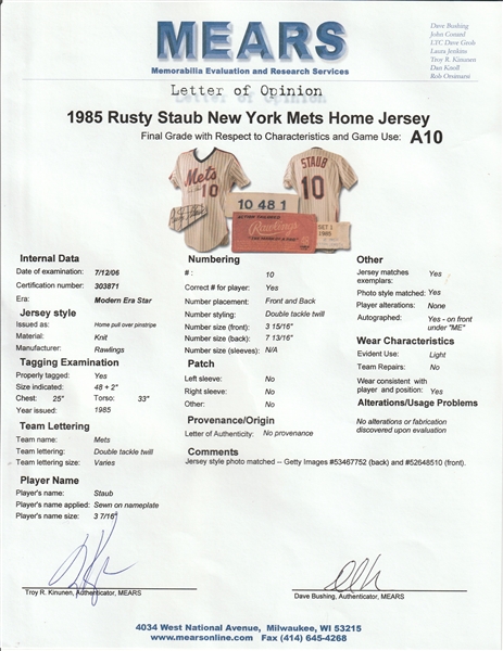 Lot Detail - Lot of (3) Rusty Staub Signed New York Mets Home & Road Jersey  With Cap (JSA)