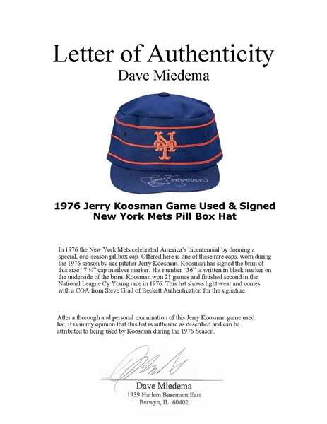 Jerry Koosman autographed baseball card (New York Mets ) 2001 Upper Deck #76