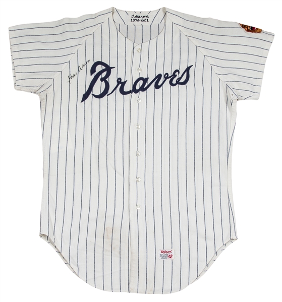 Hank Aaron Signed Milwaukee Braves Flannel Jersey. Baseball