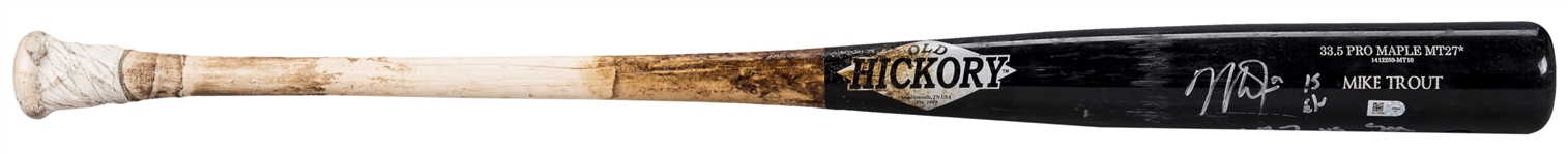 2015 Mike Trout Game Used, Signed/Inscribed & Photo Matched Old Hickory Pro Maple MT27* Model Bat For Home Run #7 and #8 of Season (MLB Authenticated & Anderson LOA) 