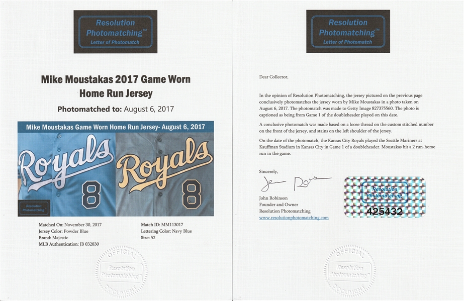 2018 KC Royals Mike Moustakas HR Game Worn Used Baseball Jersey MLB Auth