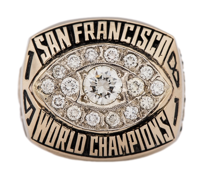 Joe Montana SF 49ers Rhinestone Superbowl Ring Patch Gold -   Denmark