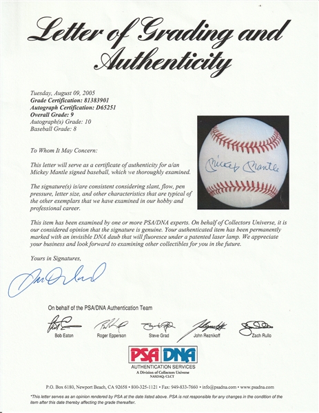 Authentic Mickey Mantle Signed Baseball PSA/DNA AM07433 