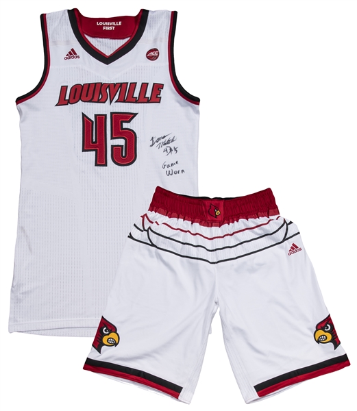 Louisville Cardinals Basketball 16/17 Black White & Red Game Used Adidas  Shorts 