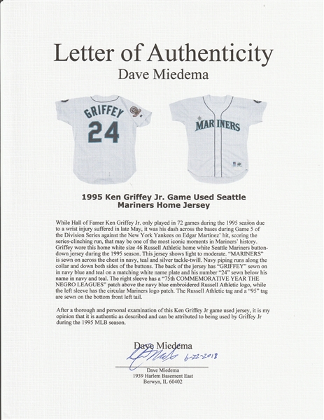Lot Detail - 1995 Ken Griffey Jr. Seattle Mariners Game-Used Teal
