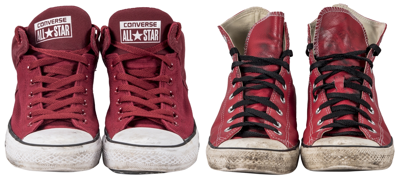 Lot of (2) Daisy Berkowitz Personally Owned & Worn Pairs of Red Converse Sneakers (Family LOA)