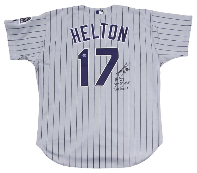 Lot Detail - 2003 Todd Helton Game Used, Signed & Inscribed Colorado Rockies  Road Jersey Used on 9/3/2003 For Career Home Run #214 (PSA/DNA)