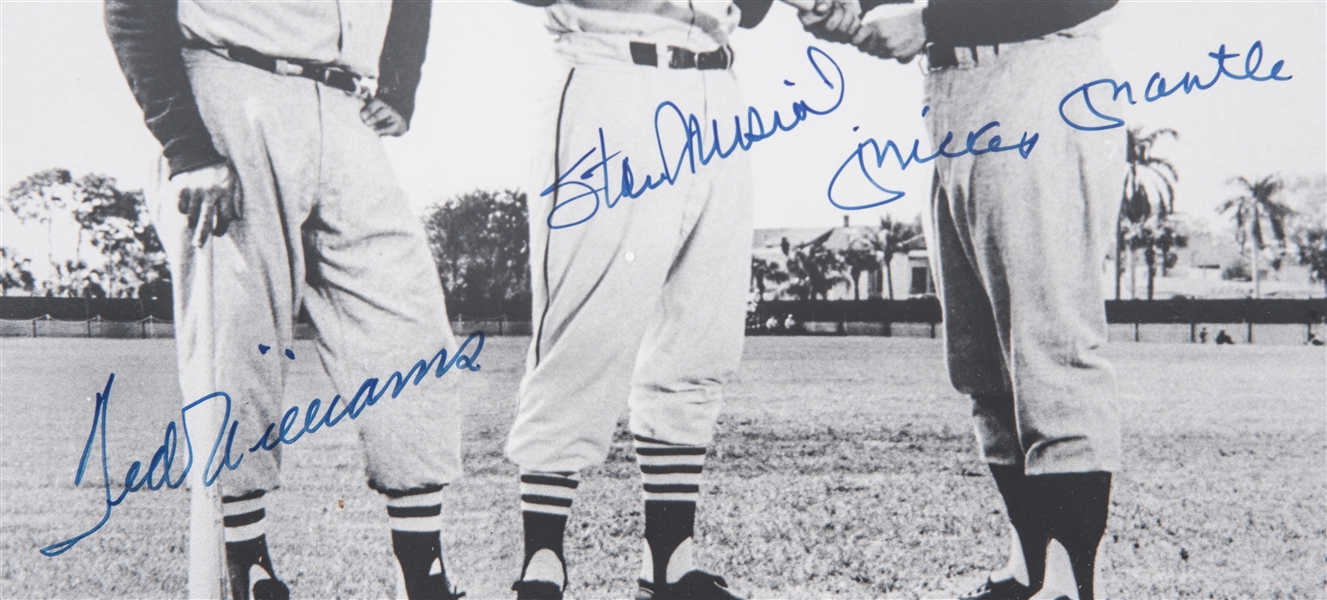 Stan Musial Signed Autograph Photo With Mickey Mantle Ted Williams BAS  Beckett