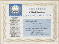 1966-67 Converse Chuck Taylor All-America Selection Award Certificate Presented To Lewis Alcindor (Abdul-Jabbar LOA)