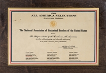 1968 All America Selections University Division Plaque Presented To Lew Alcindor (Abdul-Jabbar LOA)