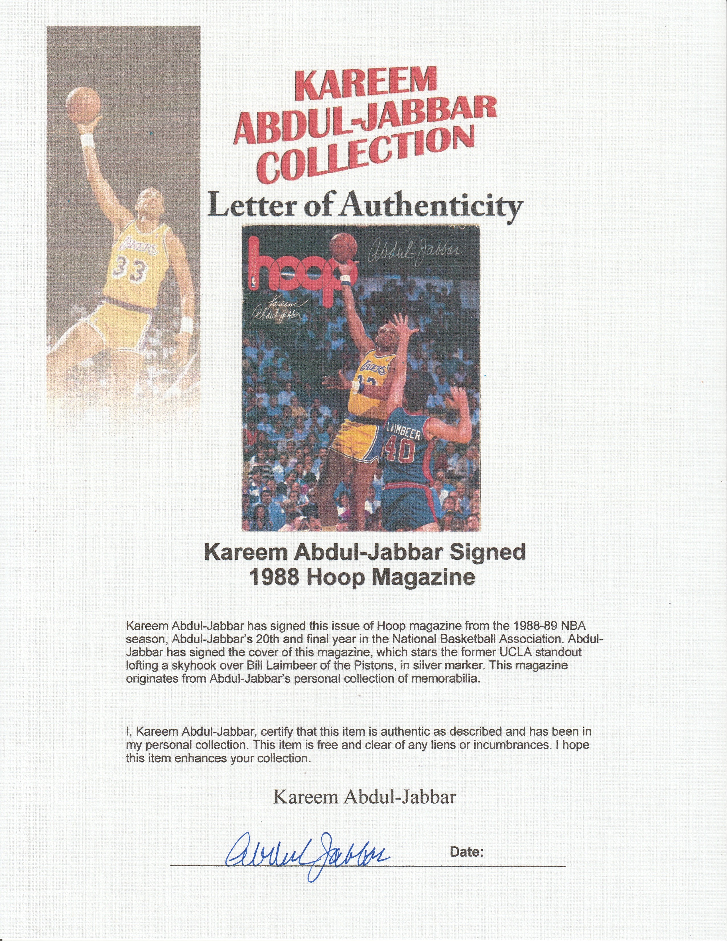 Lot Detail Kareem Abdul Jabbar Signed 1988 Hoop Magazine