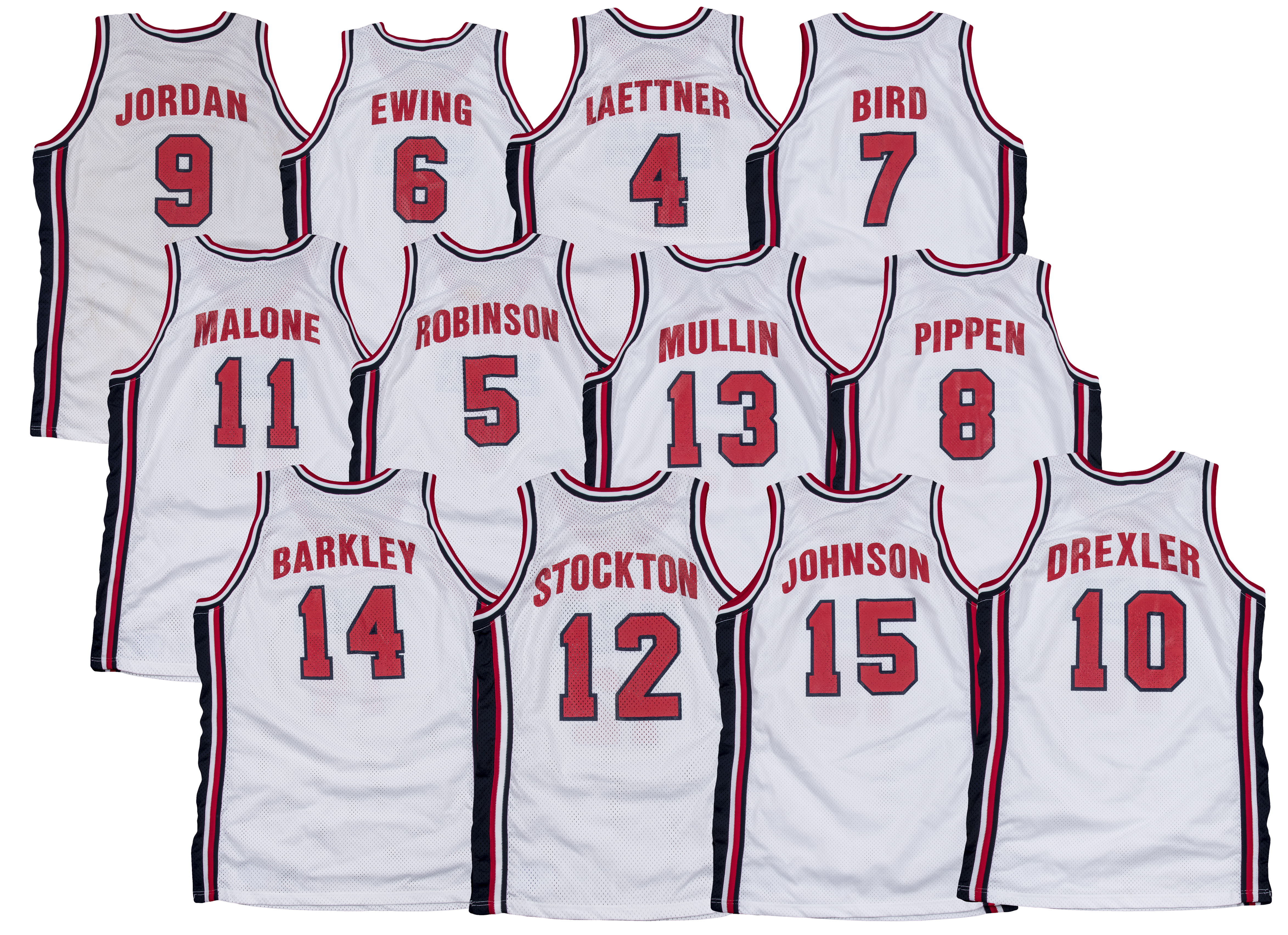 Lot Detail Lot Of 12 1992 Team Usa Basketball Complete Set Of Game Jerseys With Use Including Signed Michael Jordan Barcelona 92 Given To Jeff Hamilton Usa Basketball Loa Letter Of