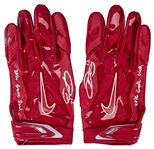 2016-17 Odell Beckham Jr Game Used, Signed & Inscribed Red Nike Gloves (Beckham LOA)