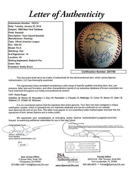 Yankees Derek Jeter Signed Gene Budig Oal Baseball Jsa