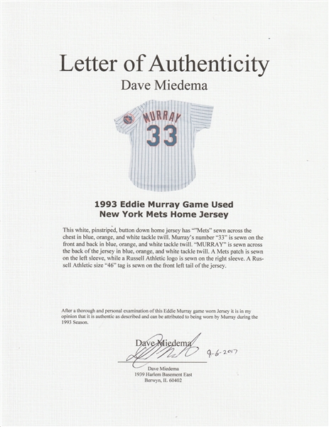Lot Detail - 1992 Eddie Murray Game Used & Signed New York Mets St.  Patrick's Day Uniform - Jersey, Pants & Belt (Beckett)