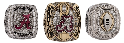 2015 Alabama Crimson Tide National Championship Complete Set Of 3 Players Rings (Calvin Ridley) With Original Presentation Box