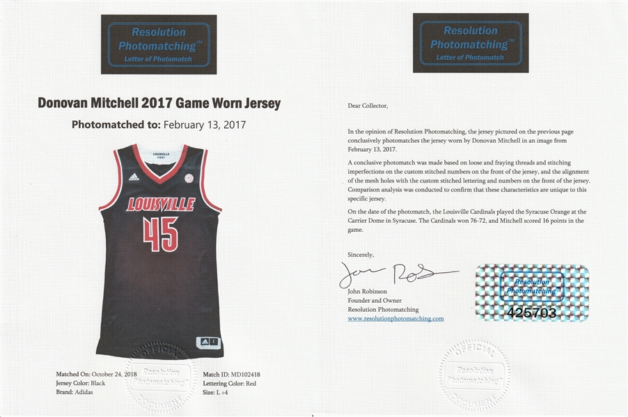 Donovan Mitchell Louisville Cardinals 2017 Game Worn Jersey Available For  Immediate Sale At Sotheby's