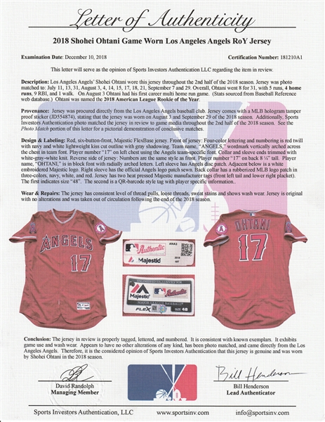 Lot Detail - 2018 Shohei Ohtani Game Used Los Angeles Angels 1980s