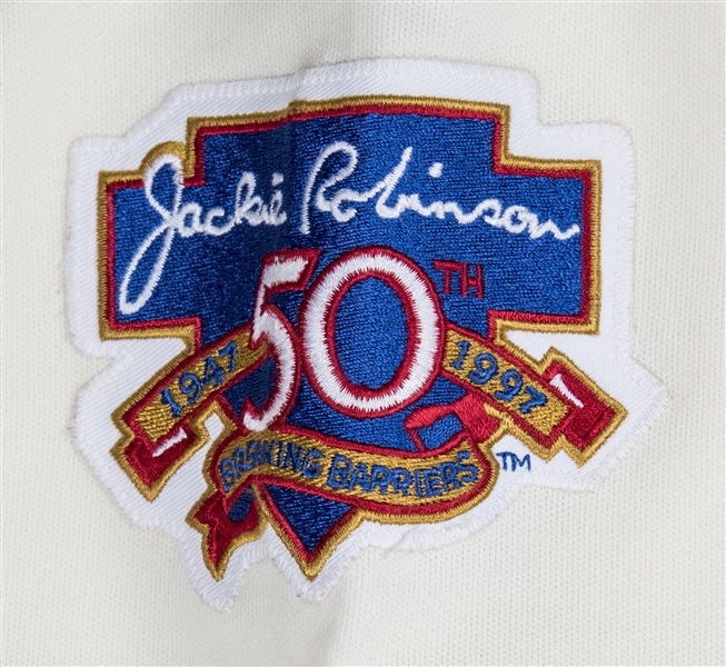 Lot - ATLANTA BRAVES AUTOGRAPHED 'TURN BACK THE CLOCK GAME' JERSEY, JACKIE  ROBINSON 50TH ANNIVERSARY, JUNE 28, 1997 Frame: 39 1/4 x 33 1/4 in.; Jersey  w: 25 1/2 in. x l: 32 1/2 in.