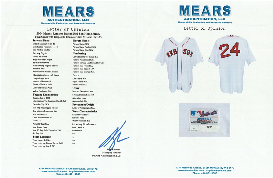 2004 Manny Ramirez Game Worn Boston Red Sox Jersey.  Baseball, Lot  #50441