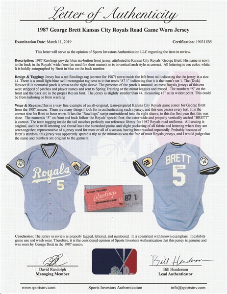 1987 George Brett Game Worn & Signed Kansas City Royals Jersey