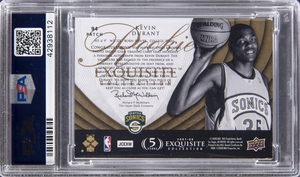 Lot Detail - 2007/08 Exquisite Collection #94 Kevin Durant Signed 