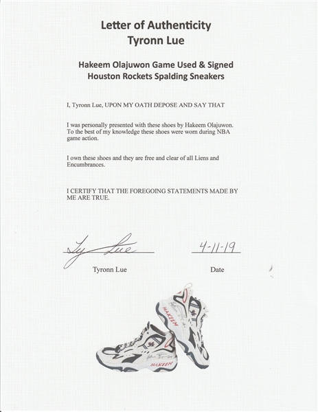 Hakeem Olajuwon Game Used & Signed Shoe.  Basketball