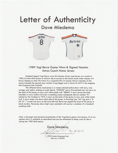 1989 Houston Astros Blank # Game Issued Cream Jersey DP08394